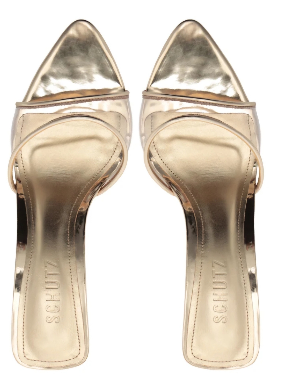SCHUTZ Gold Metallic Pointed Toe Slide Mules